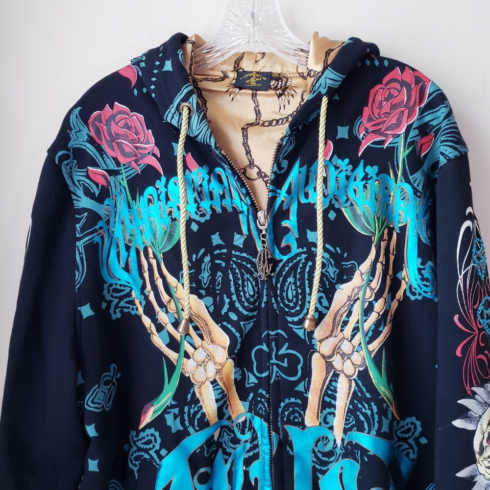 Vintage Christian Audigier Black Skull Zipper Hoodie - Picture 3 of 16